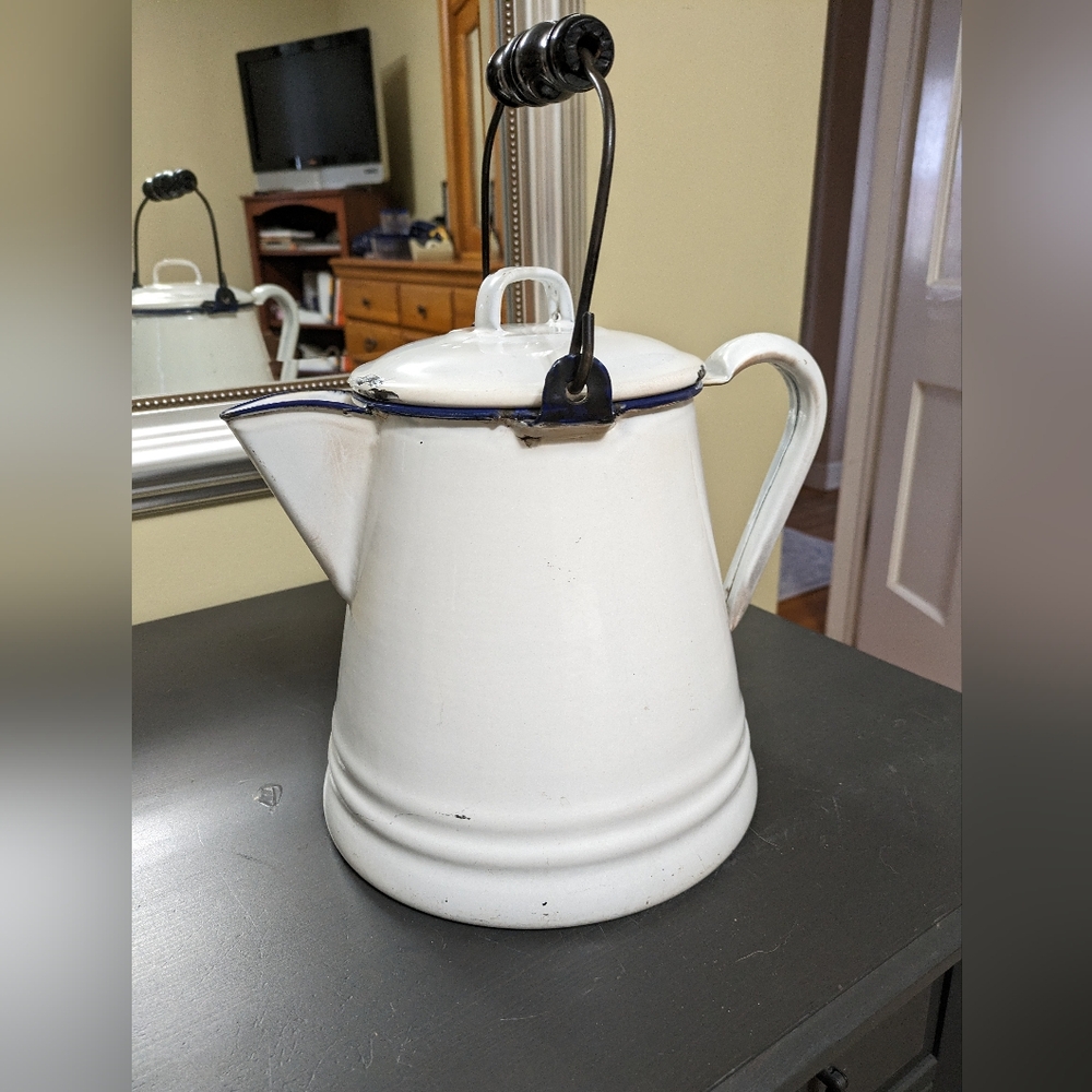 Vintage Enamelware Large Coffeepot Pitcher